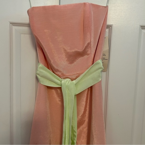 NWT Kathlin Argiro Atelier Pink Strapless Taffeta Gown with Pistachio Sash - Picture 6 of 16